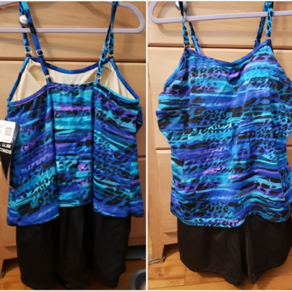 Trimshaper one piece bathing suit shorts romper 16W NWT!